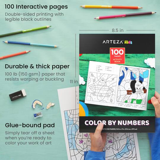 Arteza® Kids Activity Book, 50 pages, Color by Numbers
